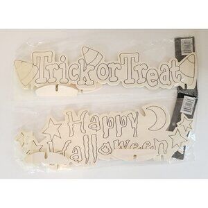 Halloween Unfinished Wood Cutout Signs Pumpkin Ghost Bat Crafts 2 Pieces New